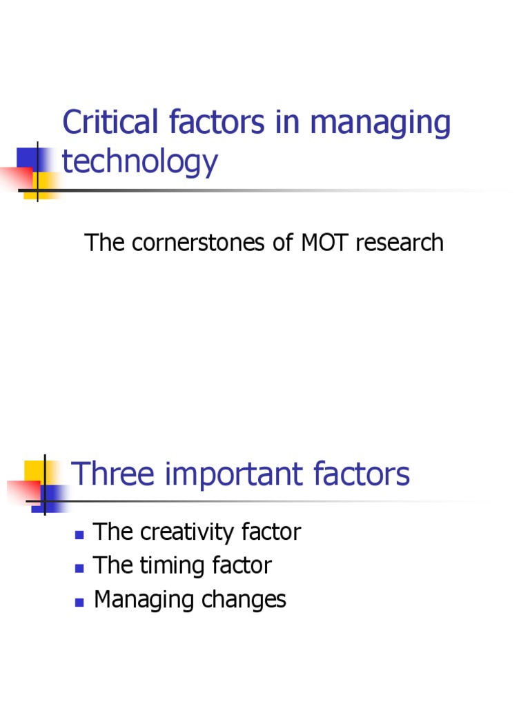 Managing Critical Technology Factors | PDF | Innovation | Creativity