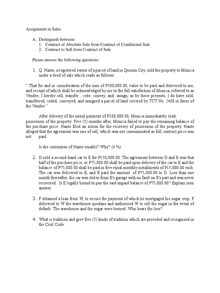 Sales Contracts: Key Distinctions Explained | PDF | Law