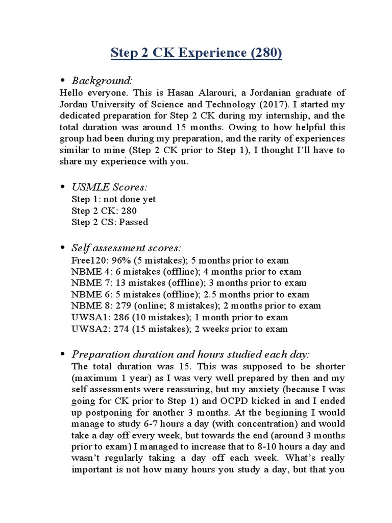 Step 2 CK Success: 280 Score Insights | PDF | United States Medical ...