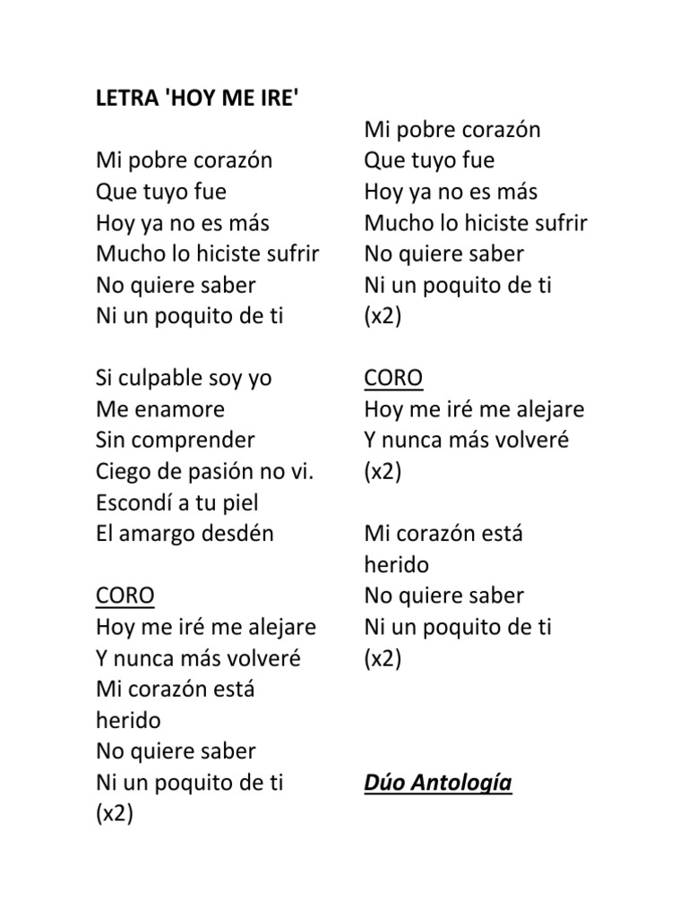 LETRA Mi Pobre Corazon PDF