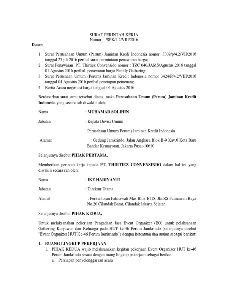 Contoh Surat Perintah Kerja Event Organizer Berbagi