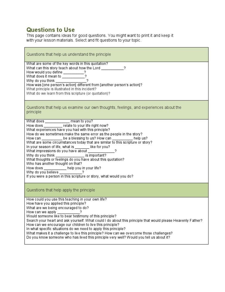 Effective Questions for Teaching Principles | PDF