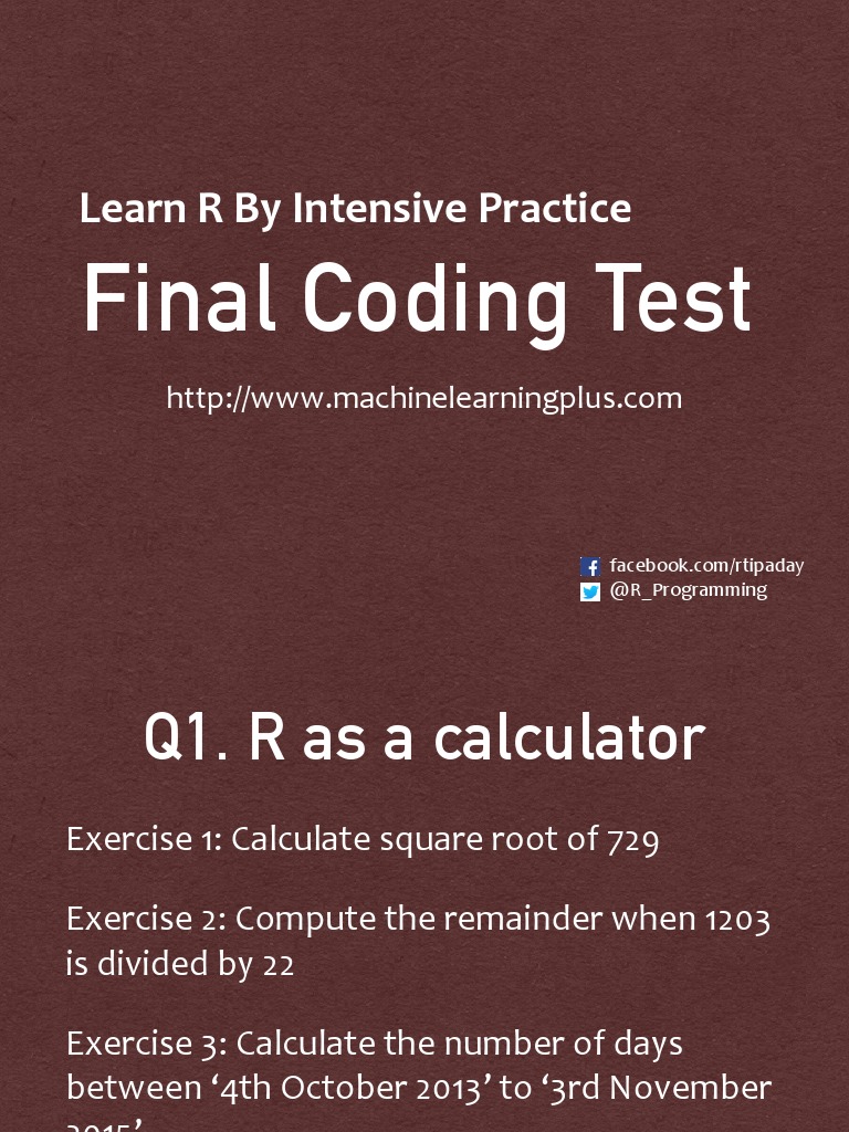 Learn R by Intensive Practice Coding Test PDF Directory