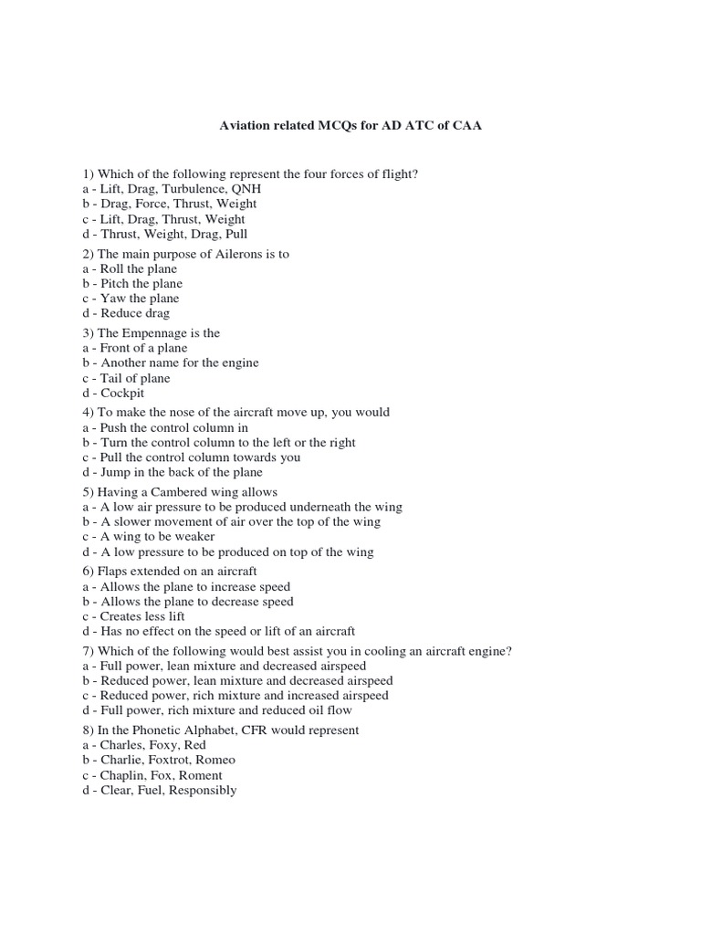 Aviation MCQs | PDF | Flight Dynamics (Fixed Wing Aircraft) | Stall ...