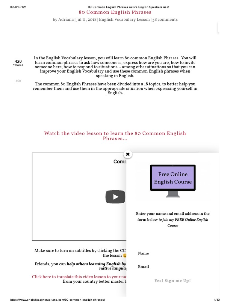 80 Common English Phrases for Daily Use | PDF | English Language ...