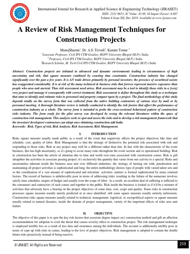 A Review of Risk Management Techniques For Construction Projects | PDF ...