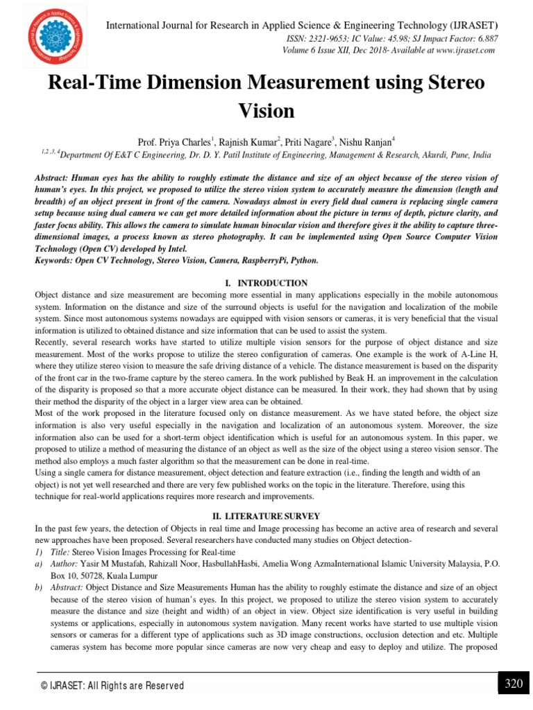 Real-Time Dimension Measurement Using Stereo Vision | PDF | Stereoscopy ...