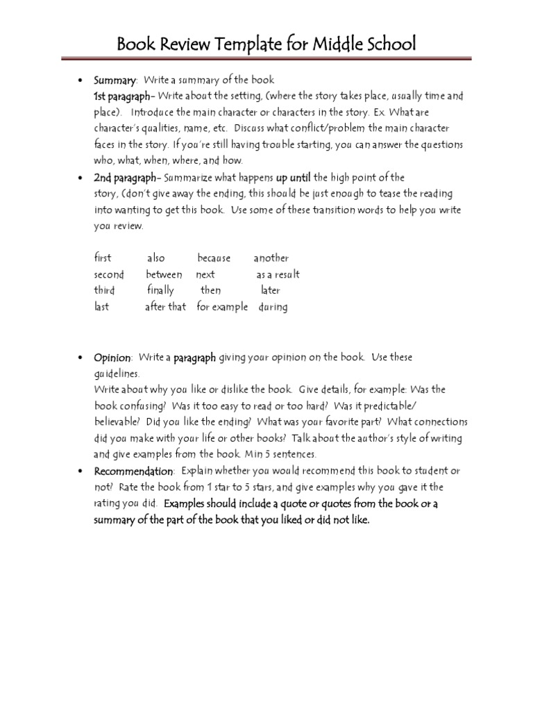 Book Review Template  PDF Inside Middle School Book Report Template