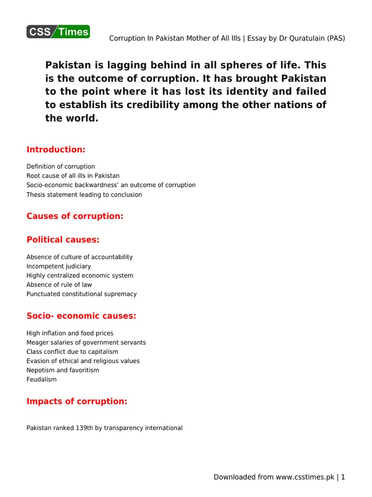 corruption essay for css