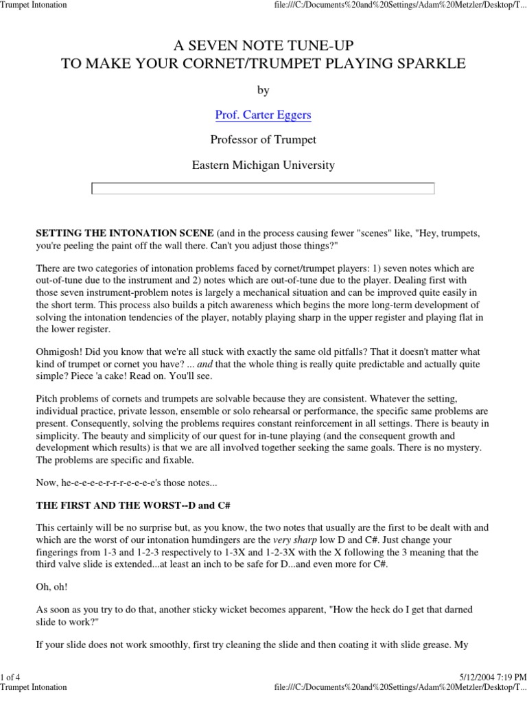 Trumpet Intonation PDF Trumpet Pitch (Music)