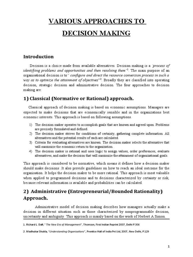 Decision Making Approaches | PDF | Decision Making | Rationality