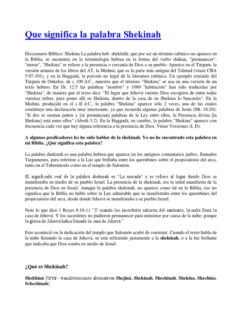 Que Significa La Palabra Shekinah PDF Monoteísmo Comportamiento