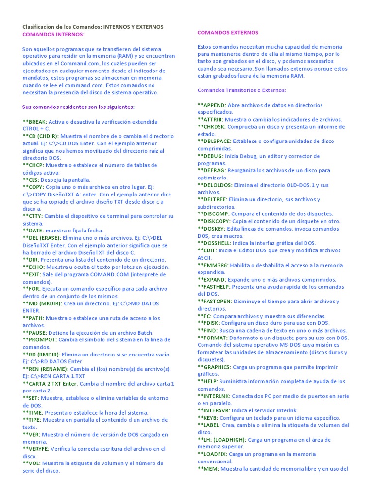Comandos Internos y Externos de MS-DOS | PDF | Dos | Archivo de computadora