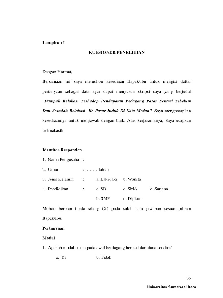 Contoh Kuesioner | Pdf