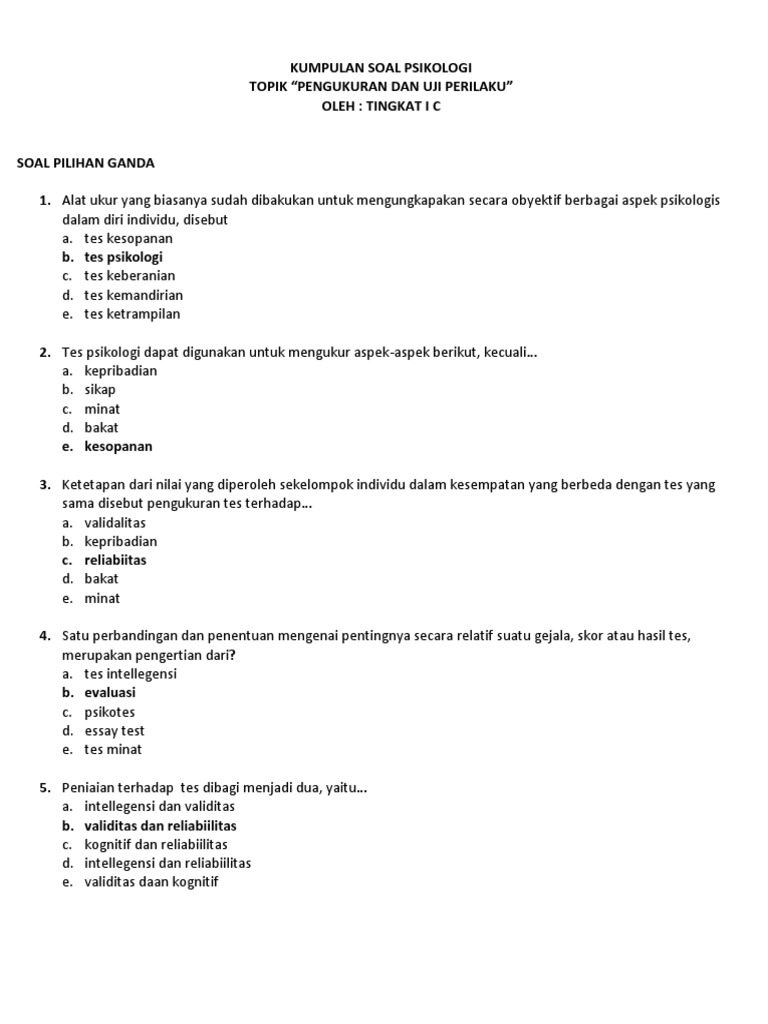 Soal Tes Kepribadian Dan Indikatornya