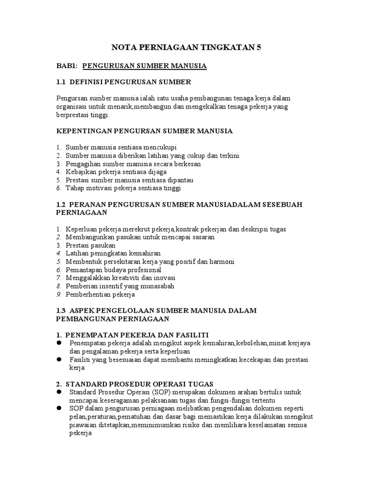 Nota Perniagaan Tingkatan 5