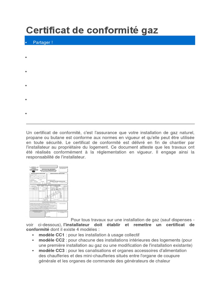 Modèle Attestation De Conformité électrique Pdf Certificat de Conformité Gaz | PDF | Tuyau | Oxygène