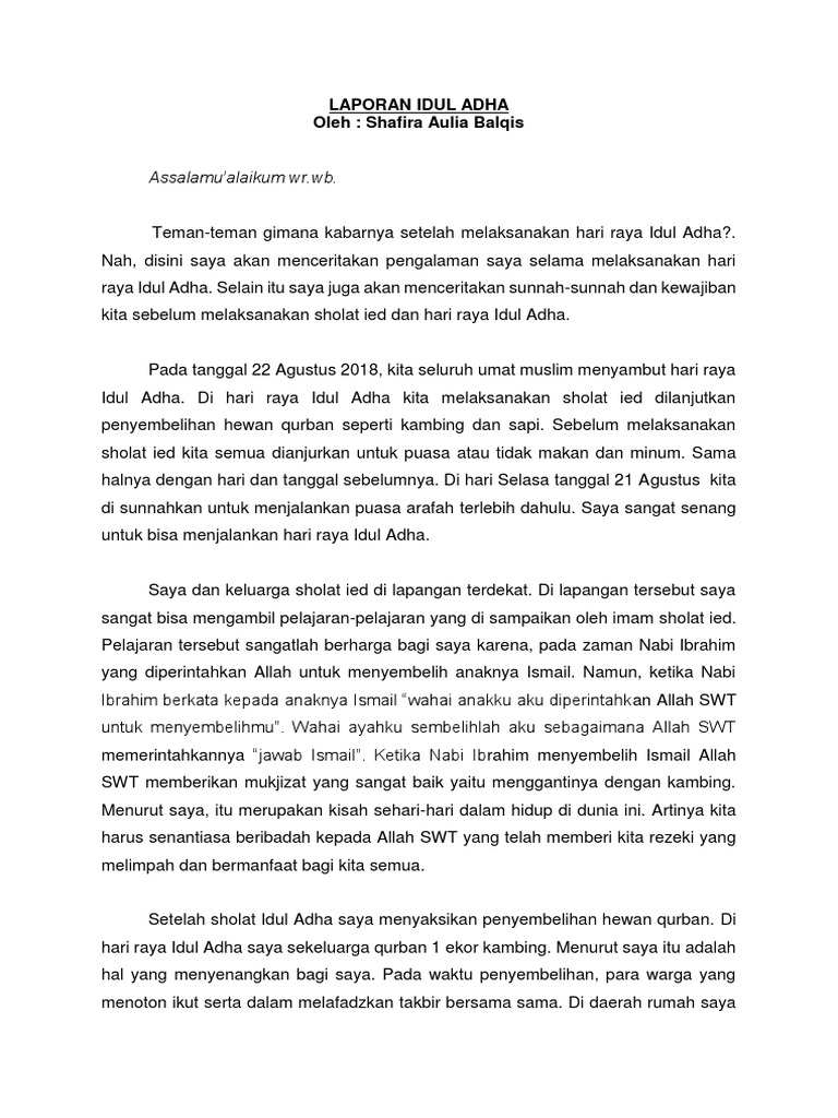 Contoh Laporan Qurban Idul Adha Seputar Laporan