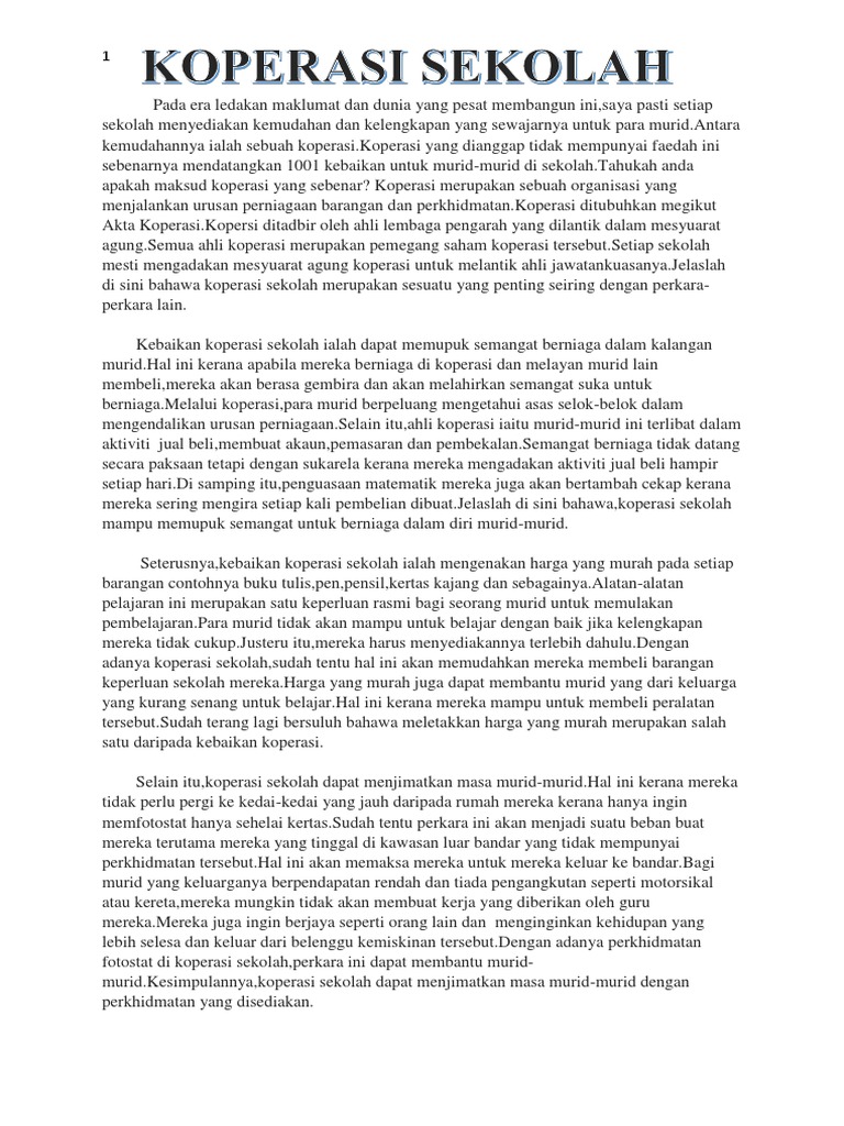 Karangan Koperasi Sekolah Pdf