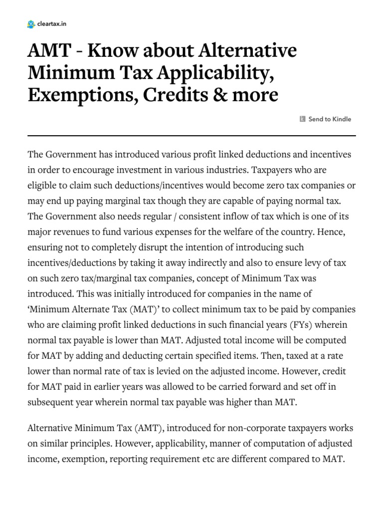 AMT Know About Alternative Minimum Tax Applicability, Exemptions