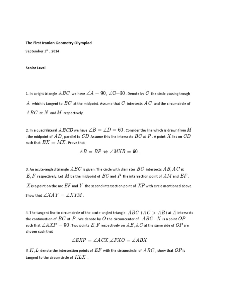 First Iranian Geometry Olympiad Problems | PDF | Art | Science ...