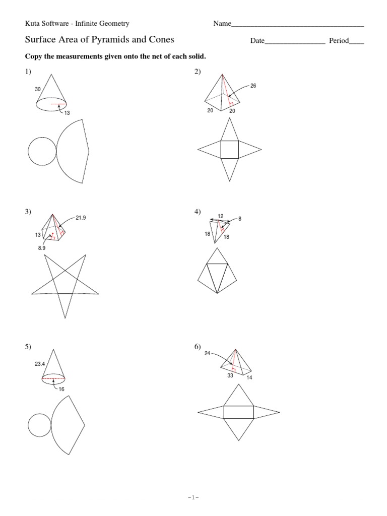 10Surface Area of Pyramids and Cones PDF Area Geometric Shapes