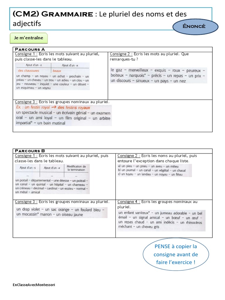 Pluriel Des Noms Et Des Adjectifs Cm2 ECAM_CM2 PDT Le Pluriel Des Noms Et Des Adjectifs | Linguistique