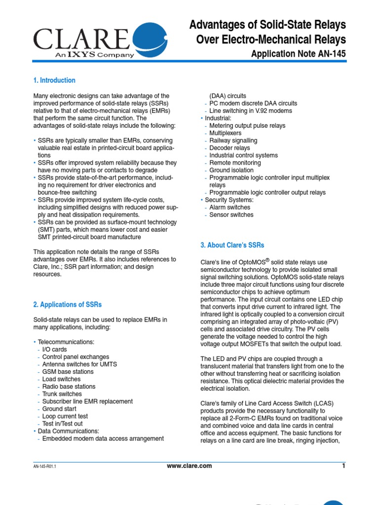 Advantages of SolidState Relays Over Electro Mechanical Relays PDF
