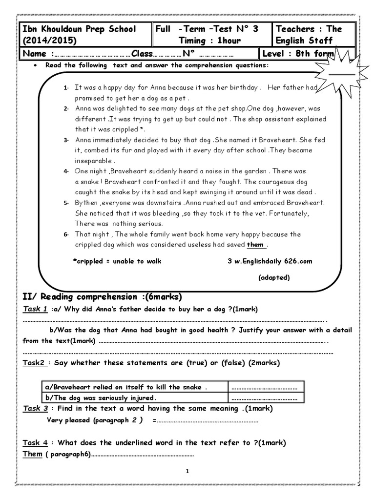 8th Grade English Test: Reading & Writing | PDF | Language Arts ...