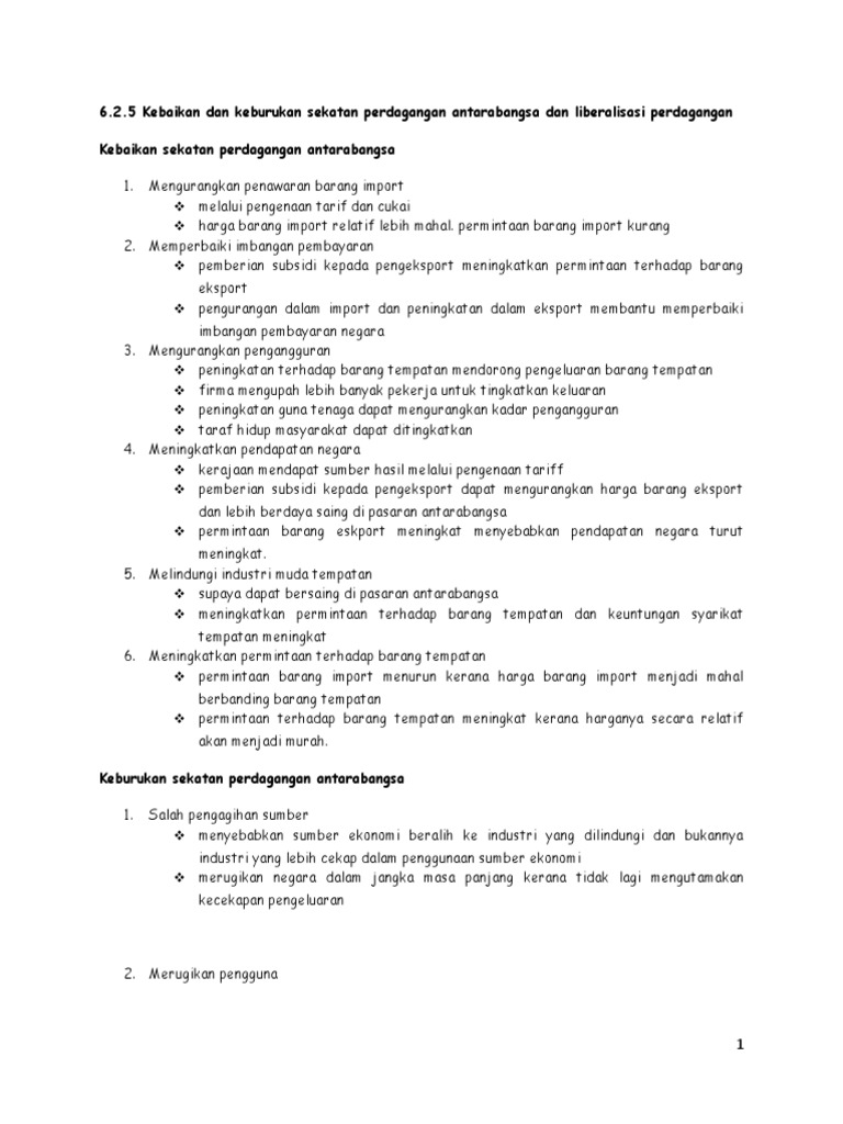 Kebaikan Dan Keburukan Sekatan Perdagangan Antarabangsa Dan Liberalisasi Perdagangan Pdf