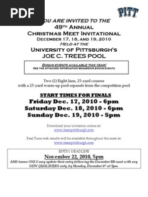 Team Pitt Annual Christmas Meet 2022 Schedule Of Events Pittsburgh Christmas Meet Info | Pdf | Swimming (Sport) | Racing