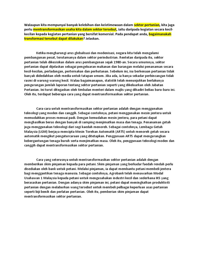 Karangan Sektor Pertanian 2018 Pdf