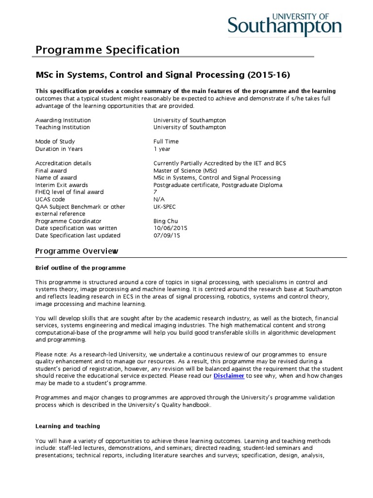 MSC Systems and Signal Processing PDF Postgraduate Education Thesis