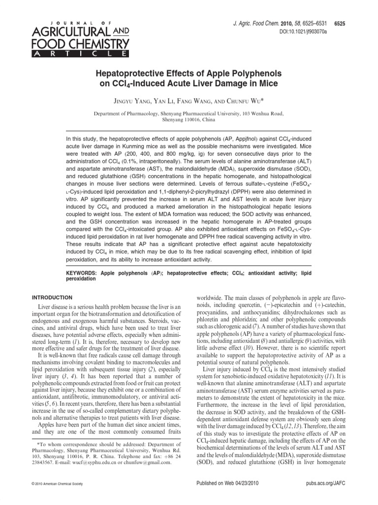 Hepatoprotective Effects of Apple Polyphenols On CCL Induced Acute