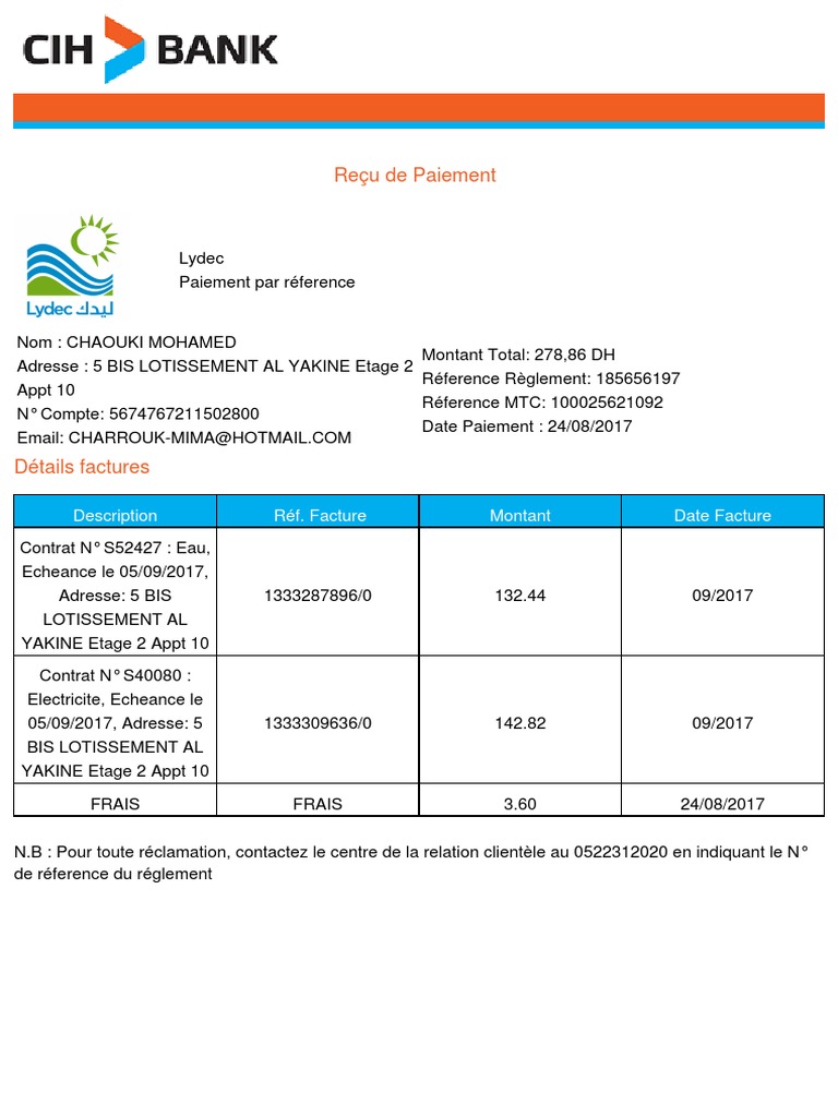 Paiement et Facture Lydec en Ligne | PDF