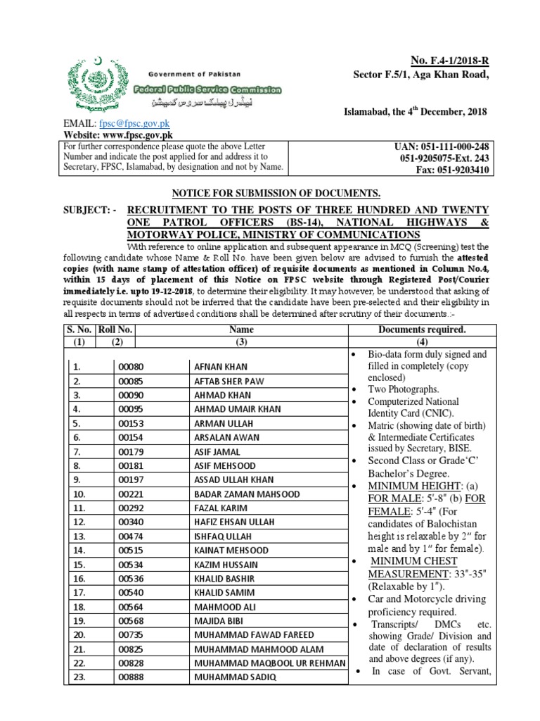 Document Submission for Patrol Officers | PDF | Pakistan
