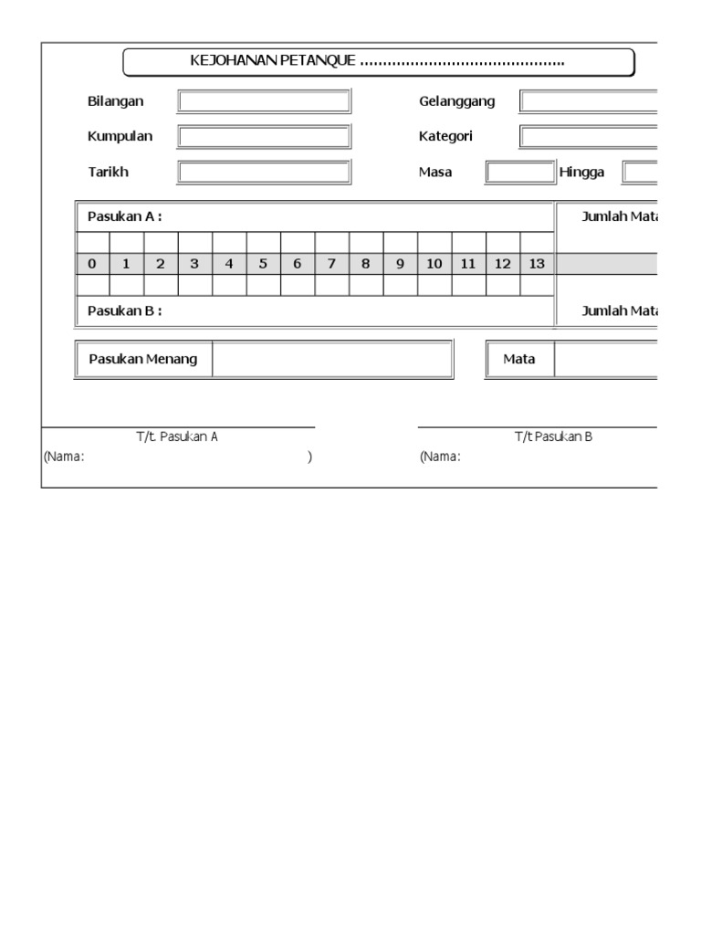 Score Sheet Petanque | PDF
