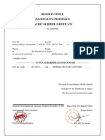 Registry Office (Nationality Indonesian) Excert of Birth Certificate