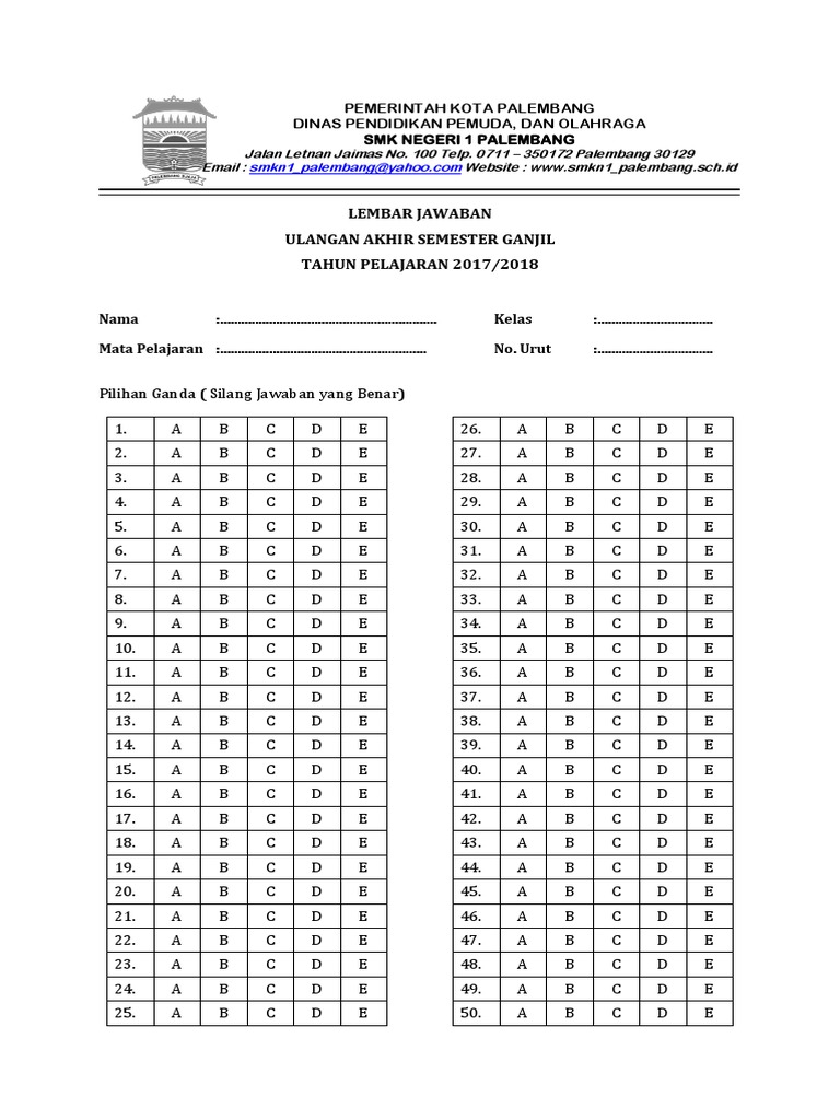 Contoh Lembar Jawaban Pilihan Ganda Dan Essay Smp - Guru Paud