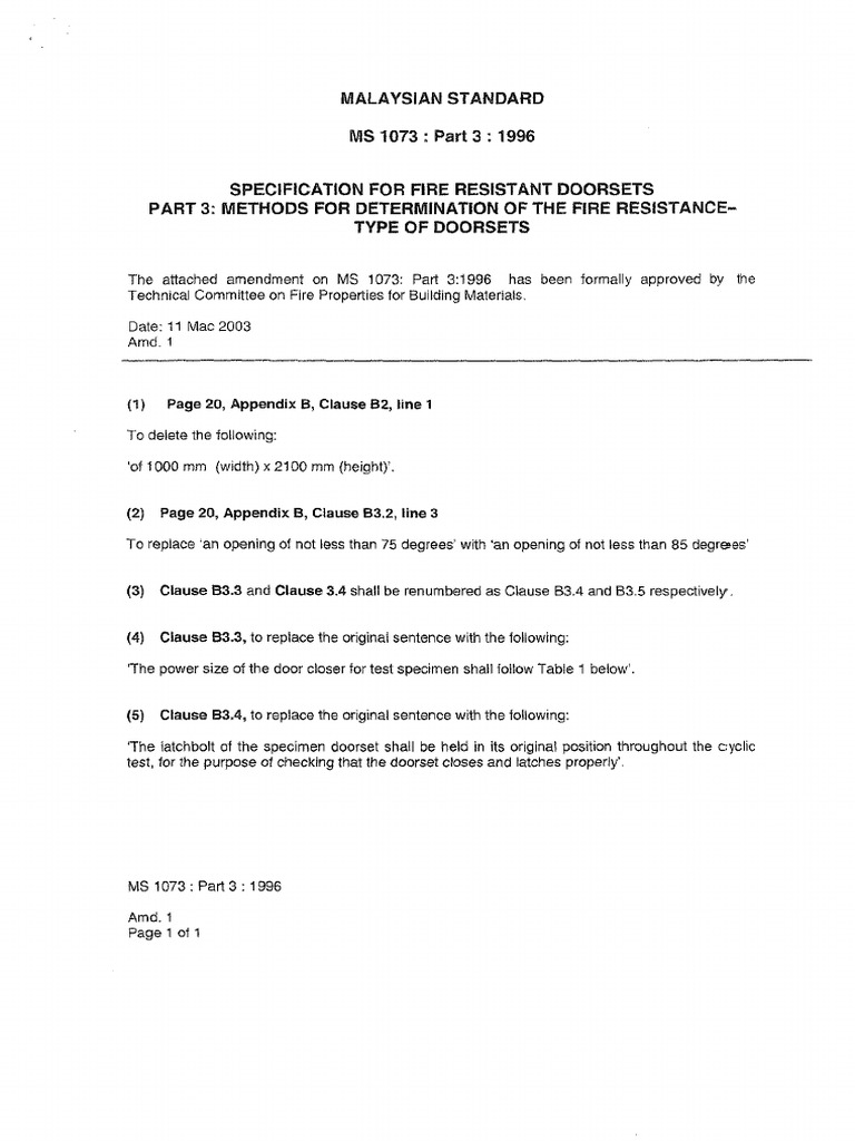 MS 1073: Fire Resistant Doorsets Amendments | PDF | Computers ...