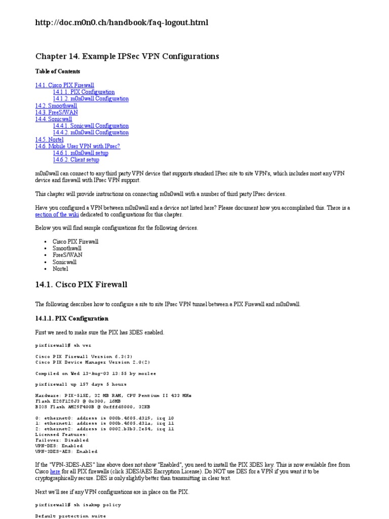 IPsec VPN Configurations for m0n0wall | PDF | Ip Address | Transmission ...