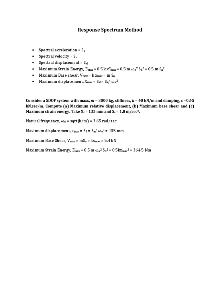 Response Spectrum Method Pdf Science Mathematics Technology