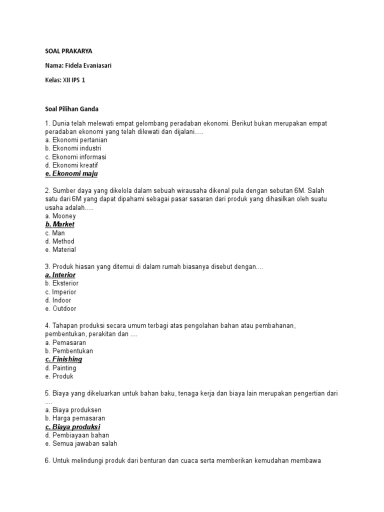 Soal Prakarya