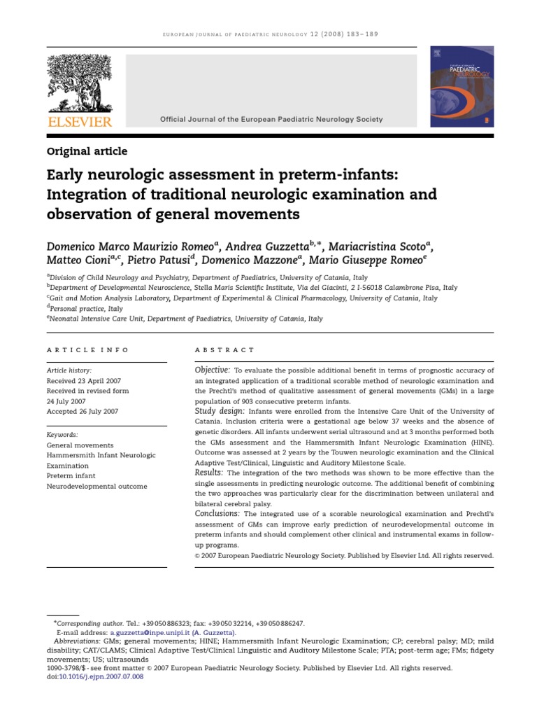 Neurologic Assessment in Preterm Infants | PDF | Cerebral Palsy ...