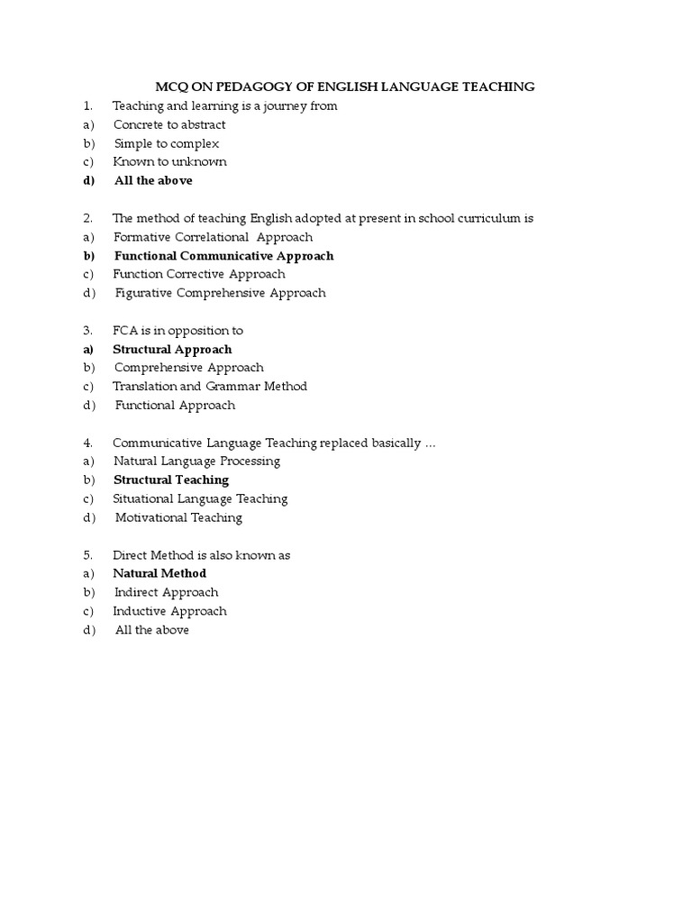 MCQs on English Language Pedagogy | PDF | Language Education | Pedagogy