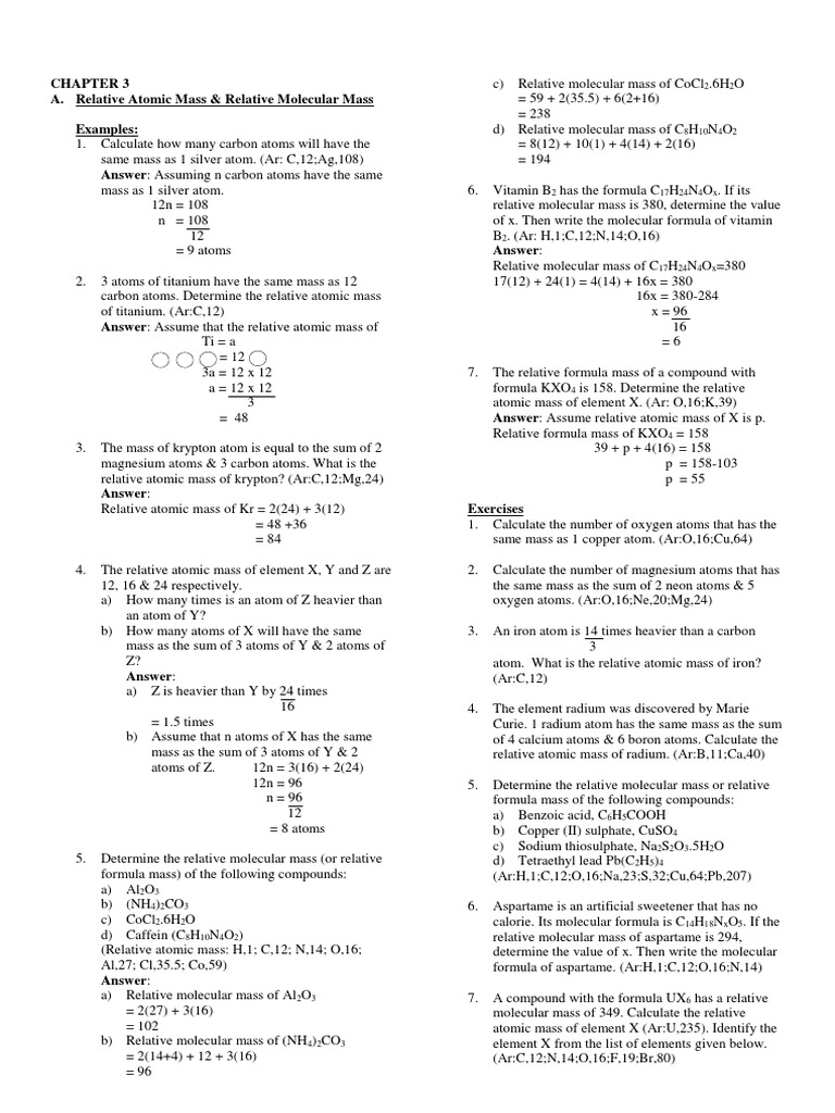 Form 4 Chapter 3 Exercises | PDF | Gases | Mole (Unit)