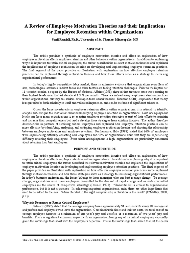 Review of Employee Motivation Theories PDF | PDF | Motivation ...