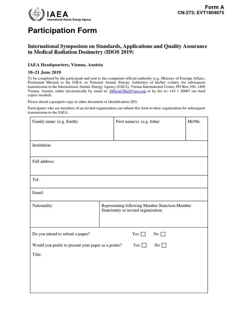 IAEA Participation Form for IDOS 2019 | PDF