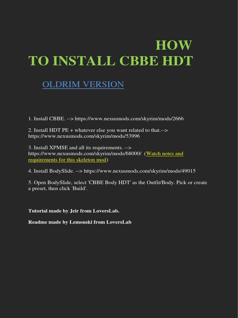 CBBE HDT Installation Guide for Skyrim | PDF | Business