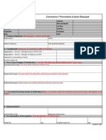 Corrective / Preventive Action Request: 1. Problem Statement